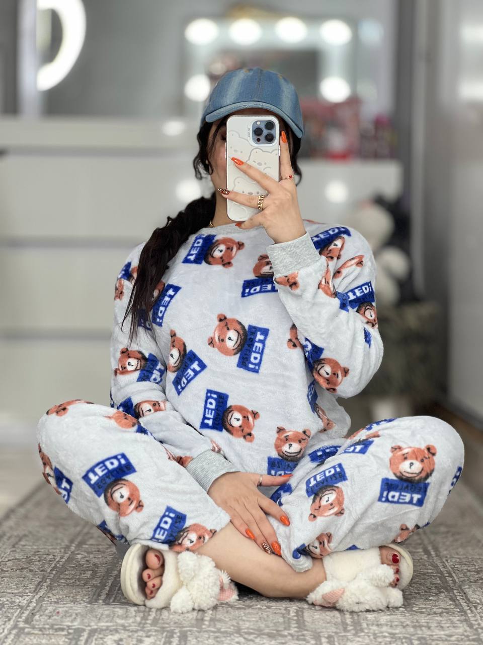 ست حوله ای خرس ابی زمینه طوسی کد ۲۳۳۴۹
